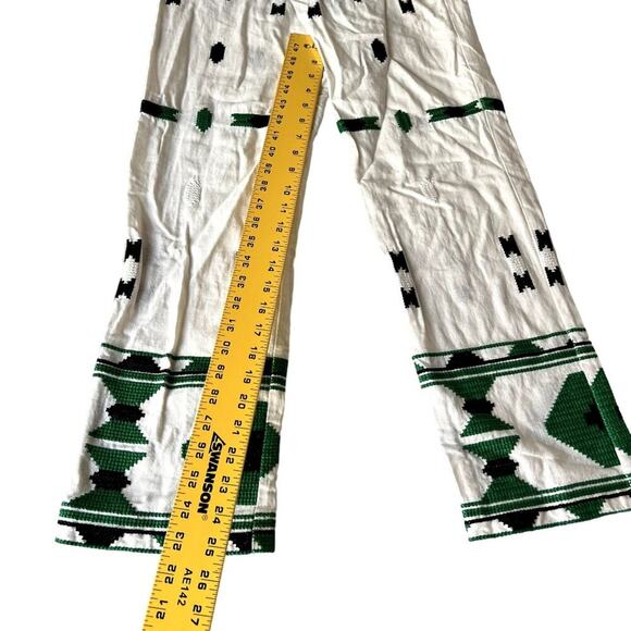 Zara Pants Womens High Rise X-Small Embroidered White Green Linen Blend - Picture 12 of 13